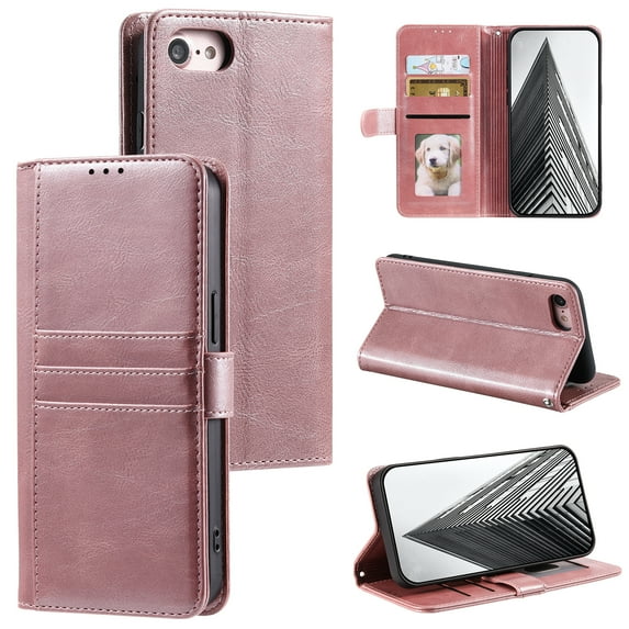 TECH CIRCLE Folio Case for iPhone XR (6.1") 2018 Phone - Protective Flip Fold Case with Wrist Strap, Built-in Stand & Card Slots Holders, Lightweight Portable Phone Cover, Rosegold