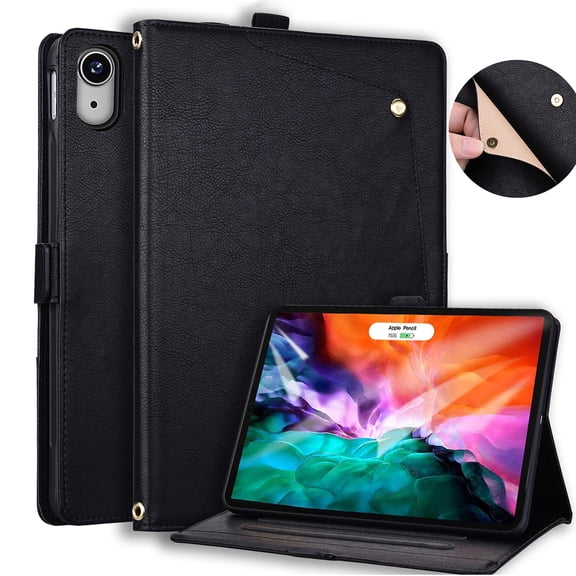 TECH CIRCLE Folio Cover for iPad Mini A17 Pro / Mini 6th Generation 8.3" Stand PU Leather Flip Wallet Case with Card Slots, Black
