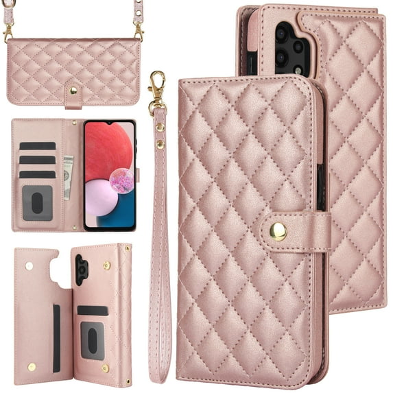 TECH CIRCLE Folio Faux Leather Case for Samsung Galaxy A52 (6.5") 2021 - Protective Stylish Phone Case, Built-in Stand & Card Slots & Wrist Strap & Button Closure, Lightweight Portable Cover, Pink