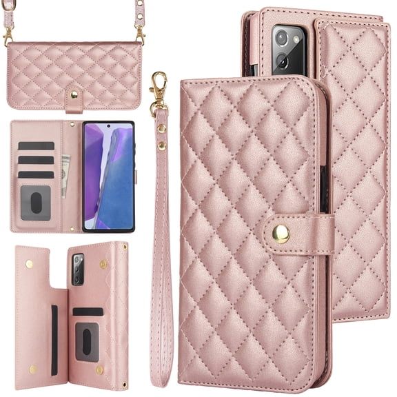 TECH CIRCLE Folio Faux Leather Case for Samsung Galaxy Note 20 (6.7") 2020 - Protective Stylish Phone Case, Built-in Stand & Card Slots & Wrist Strap & Button Closure, Lightweight Portable Cover, Pink