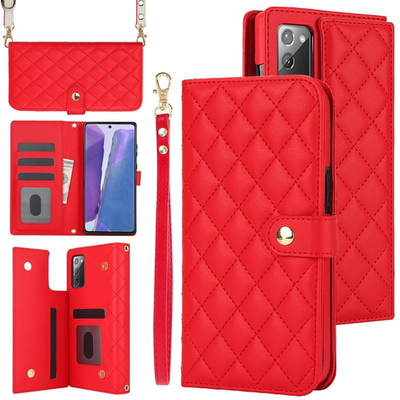 TECH CIRCLE Folio Faux Leather Case for Samsung Galaxy Z Fold 5 (7.6") 2023 - Protective Stylish Phone Case, Built-in Stand & Card Slots & Wrist Strap & Button Closure, Lightweight Portable Cover, Red