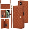 thumbnail image 1 of TECH CIRCLE Folio Faux Leather Case for iPhone XS Max (6.5") 2018 - Protective Stylish Phone Case, Built-in Stand & Card Slots & Wrist Strap & Button Closure, Lightweight Portable Cover, Brown, 1 of 7
