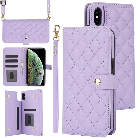 TECH CIRCLE Folio Faux Leather Case for iPhone XS & iPhone X (5.8") 2018 - Protective Stylish Phone Case, Built-in Stand & Card Slots & Wrist Strap & Button Closure, Lightweight Portable Cover, Purple