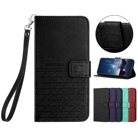TECH CIRCLE Folio Phone Case for Samsung Galaxy S23 Plus (2023) - Lightweight Leather Shell with Stand Wallet Cover with [Card Slot Holder/Pocket] Portable Simple Case with [Wrist Strap], Black