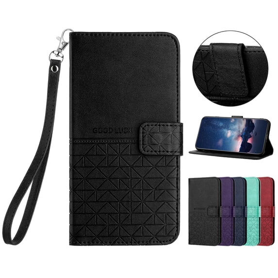 TECH CIRCLE Folio Phone Case for iPhone SE 2022/2020 & iPhone 8 & iPhone 7 - Lightweight Leather Shell with Stand Wallet Cover with Card Holder/Pocket Portable Simple Case with Wrist Strap, Black