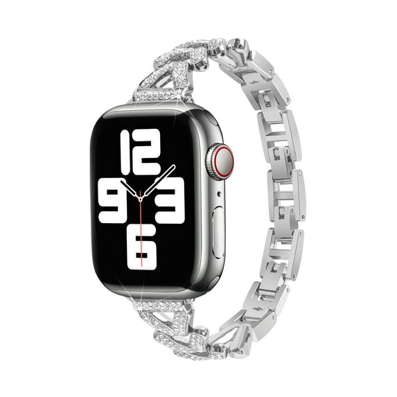 TECH CIRCLE For Apple Watch Band 38mm 40mm 41mm Series 9 8 7 6 5 4 3 2 1 SE for women, Bling Replacement Bracelet iWatch Band, Sparkle Diamond Rhinestone Stainless Steel Metal Wristband,Silver