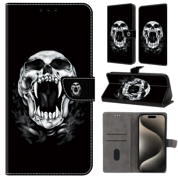 TECH CIRCLE For Galaxy A05S Case,Premium PU Leather Funny Pattern Flip Wallet Case Cover with Card Slots Kickstand Women Girls Case for Samsung Galaxy A05S 6.7" 2023,Skull