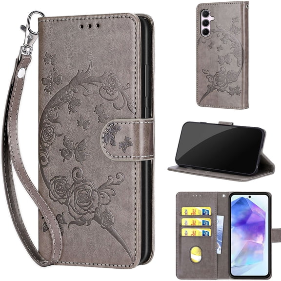 TECH CIRCLE For Galaxy A23 5G Wallet Case,Folio Flip Kickstand Shockproof Protective PU Leather Cover with Card Slot Cash Pocket Carrying Wrist Strap for Samsung Galaxy A23 5G 6.6" 2022,Grey