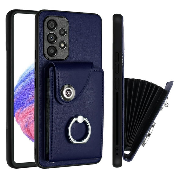 TECH CIRCLE For Galaxy A33 5G Wallet Case with Card Holder,360°Rotation Finger Ring Holder Kickstand Protective RFID Blocking PU Leather Flip Cover for Samsung Galaxy A33 5G 6.4" 2022,Blue