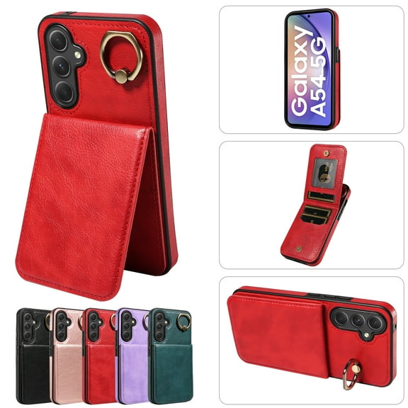 TECH CIRCLE For Galaxy A33 5G Wallet Case with Card Holder, Thin Slim PU Leather Finger Ring Kickstand Shockproof Protective Magnetic Women Men Phone Cover for Samsung Galaxy A33 5G 6.4" 2022,Red