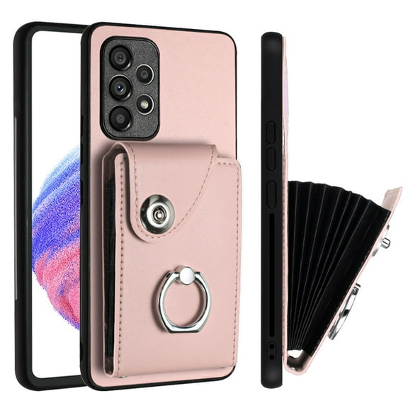 TECH CIRCLE For Galaxy A34 5G Wallet Case with Card Holder,360°Rotation Finger Ring Holder Kickstand Protective RFID Blocking PU Leather Flip Cover for Samsung Galaxy A34 5G 6.2" 2023,Pink