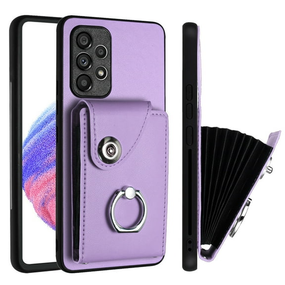 TECH CIRCLE For Galaxy A52 Wallet Case with Card Holder,360°Rotation Finger Ring Holder Kickstand Protective RFID Blocking PU Leather Flip Cover for Samsung Galaxy A52 4G/5G 2021,Purple