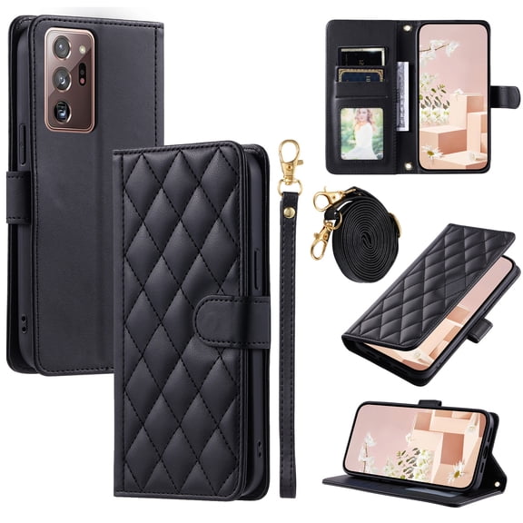 TECH CIRCLE For Galaxy Note 10 Case Wallet for Women Girl,Luxury PU Leather Crossbody Wristlet Strap Kickstand Slim Card Holder Slots Wallet Case for Samsung Galaxy Note 10 6.3" 2019,Black