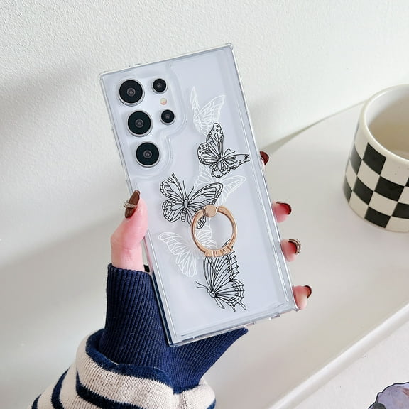 TECH CIRCLE For Galaxy Note 20 Case, 360 Rotating Ring Holder Kickstand Soft Slim Shockproof Protective TPU Girls Women Clear Cute Case for Samsung Galaxy Note 20 6.7" 2020,Butterfly