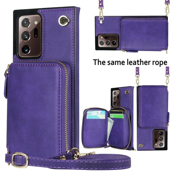 TECH CIRCLE For Galaxy Note 20 Wallet Case,Card Holder Phone Case for Women, Zipper PU Leather Purse Kickstand Folio Flip Case with Crossbody Strap for Samsung Galaxy Note 20 6.7" 2020,Purple