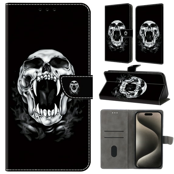 TECH CIRCLE For Galaxy S21+ Case,Premium PU Leather Funny Pattern Flip Wallet Case Cover with Card Slots Kickstand Women Girls Case for Samsung Galaxy S21 Plus 6.7" 2021,Skull