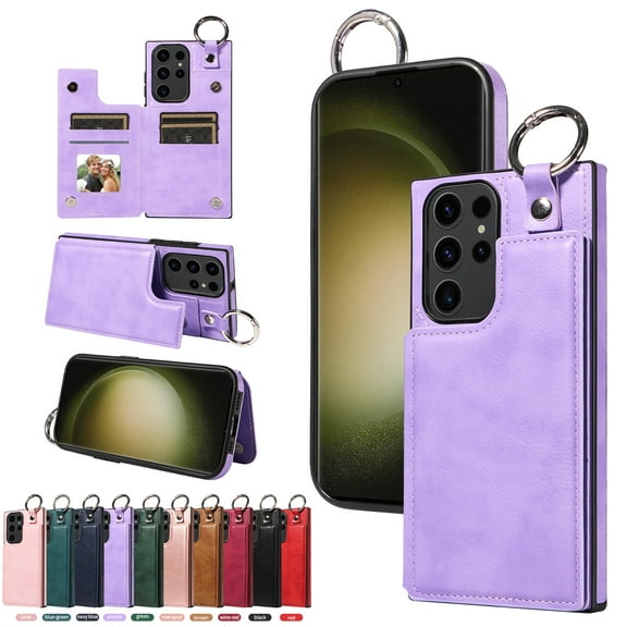 TECH CIRCLE For Galaxy S22 Ultra Wallet Case with Card Holder, PU Leather Kickstand Finger Grip Ring Shockproof Women Men Magnetic Protective Wallet Cover for Samsung Galaxy S22 Ultra 6.8",Purple