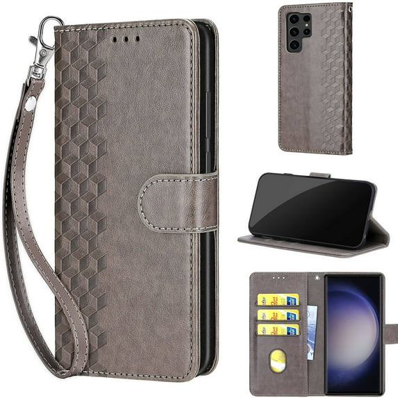 TECH CIRCLE For Galaxy S22 Wallet Case,Folio Flip Kickstand Shockproof Protective PU Leather Cover with Card Slot Cash Pocket Carrying Wrist Strap for Samsung Galaxy S22 6.1" 2022,Grey