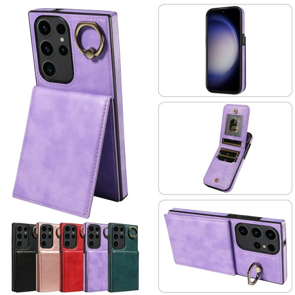 TECH CIRCLE For Galaxy S23 FE Wallet Case with Card Holder, Thin Slim PU Leather Finger Ring Kickstand Shockproof Protective Magnetic Women Men Phone Cover for Samsung Galaxy S23 FE 6.4" 2023,Purple