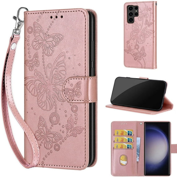 TECH CIRCLE For Galaxy S24 Plus Wallet Case,Folio Flip Kickstand Shockproof Protective PU Leather Cover with Card Slot Cash Pocket Carrying Wrist Strap for Samsung Galaxy S24 Plus 6.6" 2024,Rosegold