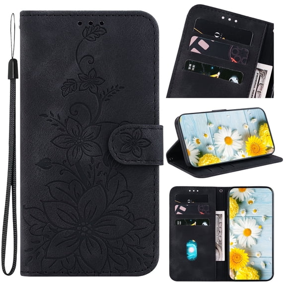 TECH CIRCLE For Galaxy S24 Plus Wallet Case for Women, Premium PU Leather Floral Flip Cover with Card Holder, Kickstand Feature Protective Purse Case for Samsung Galaxy S24 Plus 6.6" 2024,Black