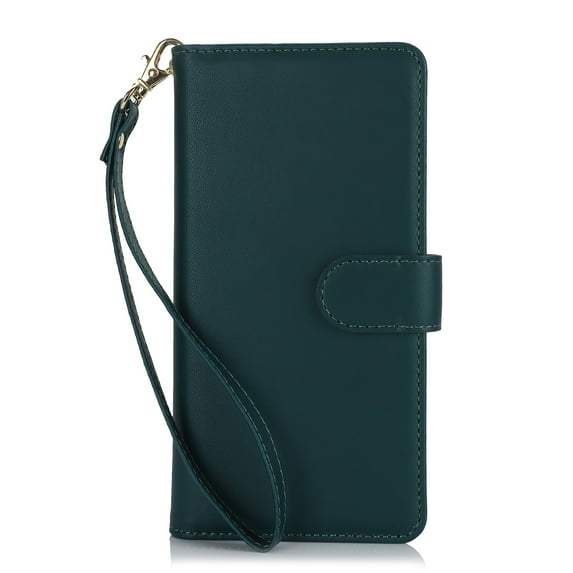 TECH CIRCLE For Galaxy S24 Wallet Case with Card Holder,PU Leather Flip Folio Shell Magnetic Closure Wrist Strap Kickstand Shockproof Protective Cover for Samsung Galaxy S24 6.1" 2024,Green