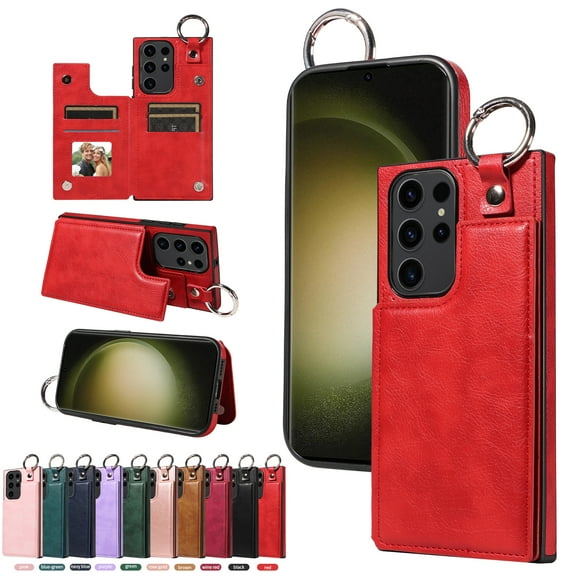 TECH CIRCLE For Galaxy S24 Wallet Case with Card Holder, PU Leather Kickstand Finger Grip Ring Shockproof Women Men Magnetic Protective Wallet Cover for Samsung Galaxy S24 6.1" 2024,Red