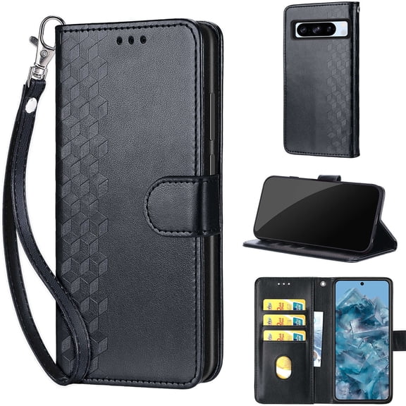 TECH CIRCLE For Google Pixel 7 Wallet Case,Folio Flip Kickstand Shockproof Protective PU Leather Cover with Card Slot Cash Pocket Carrying Wrist Strap for Google Pixel 7 6.3" 2022,Black