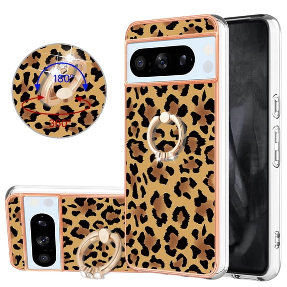 TECH CIRCLE For Google Pixel 8 Pro Case with Stand,360 Rotatable Shiny Ring Holder Kickstand Soft TPU Girls Women Case Shockproof Protective Phone Case for Google Pixel 8 Pro 6.7" 2023,Leopard print