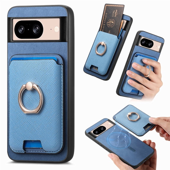 TECH CIRCLE For Google Pixel 8 Wallet Case, Detachable 2-in-1 Magnetic Wallet Case with Card Slots Holder Ring Stand Premium PU Leather Slim Durable Shockproof Removable Protective Cover,Blue