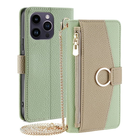 TECH CIRCLE For Samsung Galaxy A34 5G Wallet Case,PU Leather Flip Folio Stand Card Holder Zipper Ring Magnetic Protective Phone Case with Lanyard Strap Women Case for Galaxy A34 5G 6.2" 2023,Green