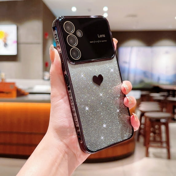 TECH CIRCLE For Samsung Galaxy A52 5G Case,Cute Women Girls Bling Glitter Designed Heart Phone Cases Camera Protector Slim Shockproof Protective Cover for Samsung Galaxy A52 5G 6.5" 2021,Black