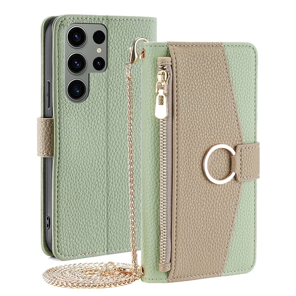 TECH CIRCLE For Samsung Galaxy Note 10+ Wallet Case,PU Leather Flip Folio Stand Card Holder Zipper Ring Magnetic Protective Phone Case with Lanyard Strap Women Case for Galaxy Note 10 Plus 2019,Green