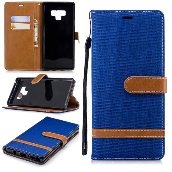 TECH CIRCLE For Samsung Galaxy Note 9 Wallet Case,Flip Folio Shockproof Protective Cover with Card Holder Kickstand Purse Wrist Strap Phone Case for Samsung Galaxy Note 9 6.4" 2018,Blue