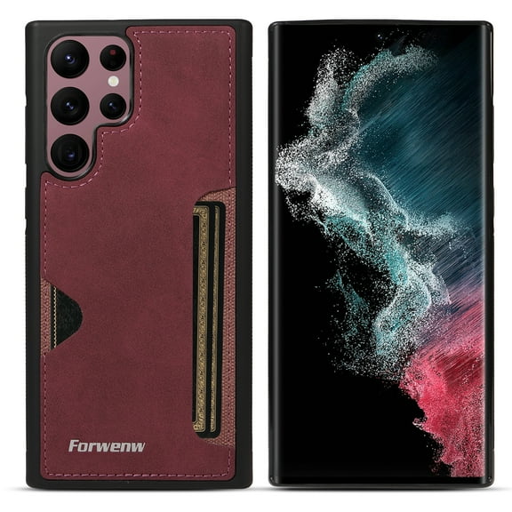 TECH CIRCLE For Samsung Galaxy S21 Ultra Case,Ultra Slim Luxury Premium PU Leather Card Slots Shockproof Full Protective Women Men Cover for Samsung Galaxy S21 Ultra 6.8" 2021,Winered