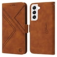 thumbnail image 1 of TECH CIRCLE For Samsung Galaxy S22 Case,Stylish Geometric Lines Embossed Pattern PU Leather Magnetic Closure Flip Wallet Card Slots Stand 360 Protection Shockproof Cover.For Samsung Galaxy S22,Brown, 1 of 11