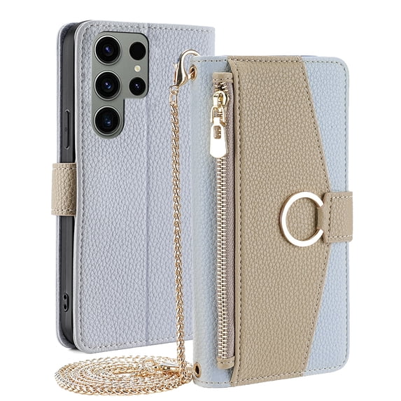TECH CIRCLE For Samsung Galaxy S23 Wallet Case,PU Leather Flip Folio Stand Card Holder Zipper Ring Magnetic Protective Phone Case with Lanyard Strap Women Case for Galaxy S23 6.1" 2023,Blue