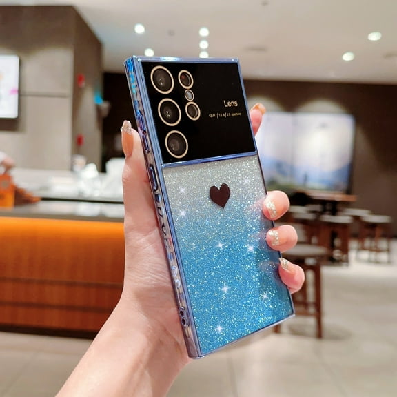TECH CIRCLE For Samsung Galaxy S24 Plus Case,Cute Women Girls Bling Glitter Designed Heart Phone Cases Camera Protector Slim Shockproof Protective Cover for Samsung Galaxy S24 Plus 6.6" 2024,Blue