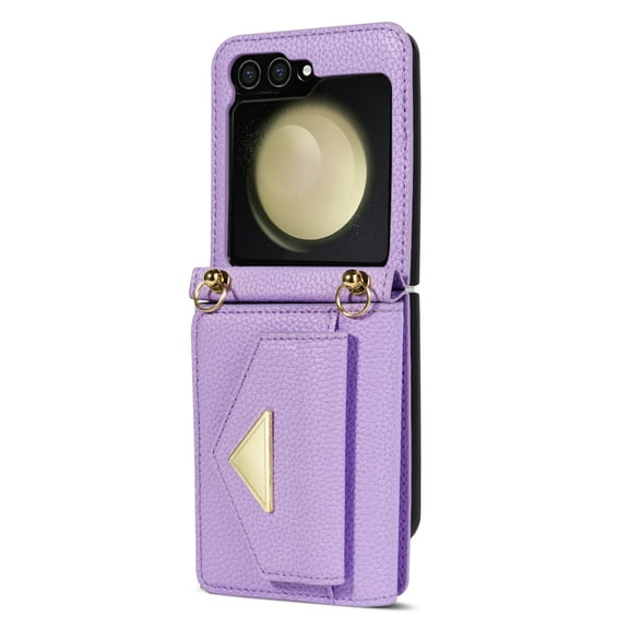 TECH CIRCLE For Samsung Galaxy Z Flip 4 Wallet Case,PU Leather Folio Flip Kickstand Magnetic Clasp Durable Shockproof Protective Cover with Card Holder Lanyard for Galaxy Z Flip 4 5G 6.7” 2022,Purple