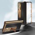 thumbnail image 1 of TECH CIRCLE For Samsung Galaxy Z Fold 3 Built-in Tempered Glass Front Film Case,Luxury Lychee Pattern PU Magnetic Kickstand Hinge Anti-Scratch Full Protection Cover with S Pen Holder.Gold&Black, 1 of 8