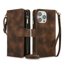 TECH CIRCLE For iPhone 11 Case with Card Holder,PU Leather Zipper Pocket Flip Folio Wallet Case with Crossbody Wrist Strap Kickstand Protective Case for Apple iPhone 11 6.1" 2019,Brown
