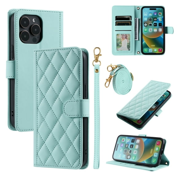 TECH CIRCLE For iPhone 11 Pro Max Case Wallet for Women Girl,Luxury PU Leather Crossbody Wristlet Strap Kickstand Slim Card Holder Slots Wallet Case for Apple iPhone 11 Pro Max 6.5" 2019,Mint