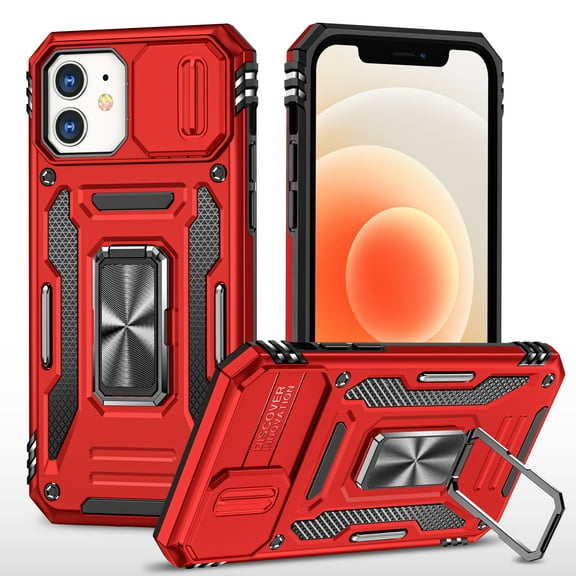 TECH CIRCLE For iPhone 12 Pro/12 6.1 inch Case,180° Rotating Kickstand Dual Layer Shockproof Hybrid Rugged Full-Body Cover with Magnetic Car Mount Compatible.For iPhone 12 Pro / 12 6.1",Red