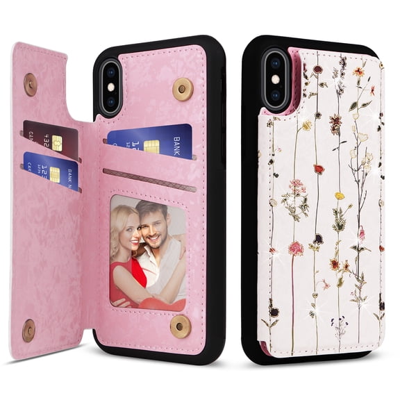 TECH CIRCLE For iPhone 12 Pro/12 6.1" Wallet Case with Card Holder,PU Leather Kickstand Flower Case Magnetic Clasp Kickstand Shockproof Protective Cover for Apple iPhone 12 Pro / 12 6.1",Flower Vine