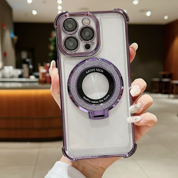 TECH CIRCLE For iPhone 12 Pro Magnetic Clear Case Compatible with MagSafe,Luxury Plating Slim Stand Anti-Scratch Shockproof Protective Women Girl Cover for Apple iPhone 12 Pro 6.1" 2020,Darkpurple