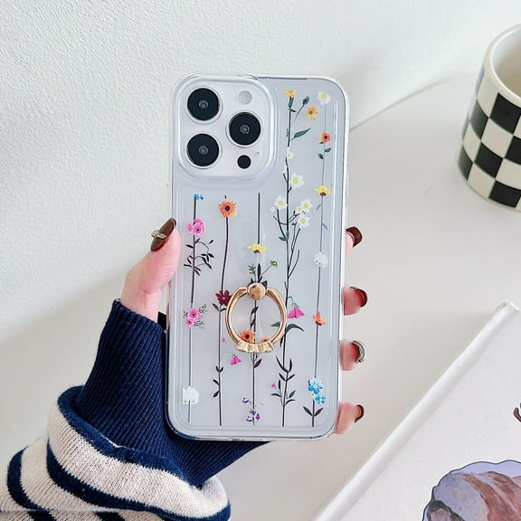 TECH CIRCLE For iPhone 12 Pro Max Case, 360 Rotating Ring Holder Kickstand Soft Slim Shockproof Protective TPU Girls Women Clear Cute Case for Apple iPhone 12 Pro Max 6.7" 2020,Flower