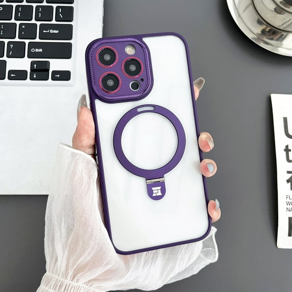 TECH CIRCLE For iPhone 12 Pro Max Case with Magnetic Invisible Stand,[Military Drop Protection] [Compatible with MagSafe] Slim Translucent Shockproof Ring Holder Cover for iPhone 12 Pro Max,Darkpurple
