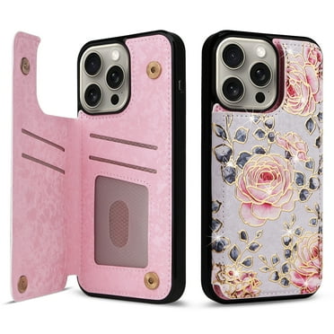 TECH CIRCLE For iPhone 12 Pro Max Wallet Case with Card Holder,PU Leather Kickstand Flower Case Magnetic Clasp Kickstand Shockproof Protective Cover for Apple iPhone 12 Pro Max 6.7" 2020,Rose