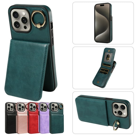TECH CIRCLE For iPhone 12 Pro Max Wallet Case with Card Holder, Thin Slim PU Leather Finger Ring Kickstand Shockproof Protective Magnetic Women Men Phone Cover for Apple iPhone 12 Pro Max 6.7",Green