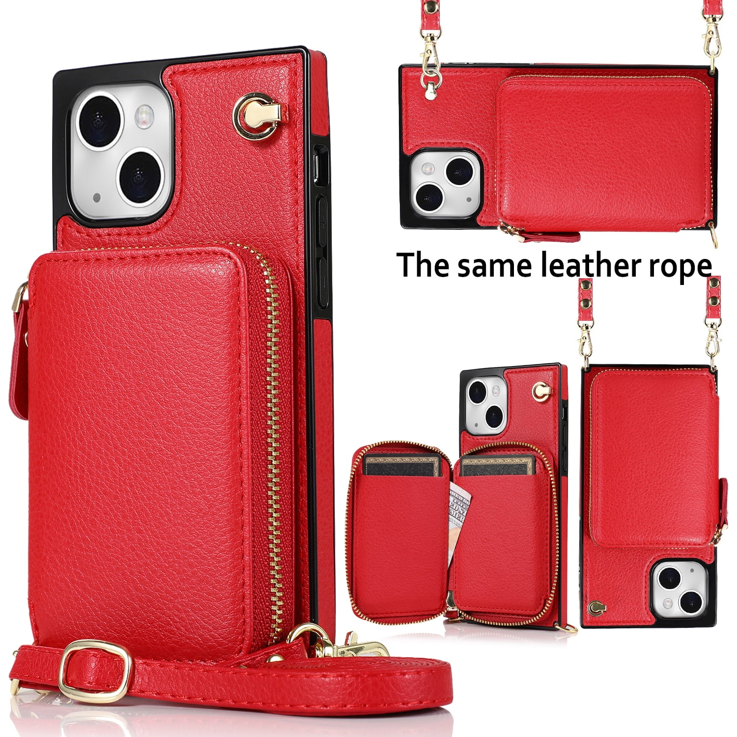 TECH CIRCLE For iPhone 12 Pro Wallet Case,Card Holder Phone Case for Women, Zipper PU Leather Purse Kickstand Folio Flip Case with Crossbody Strap for Apple iPhone 12 Pro 6.1" 2020,Red